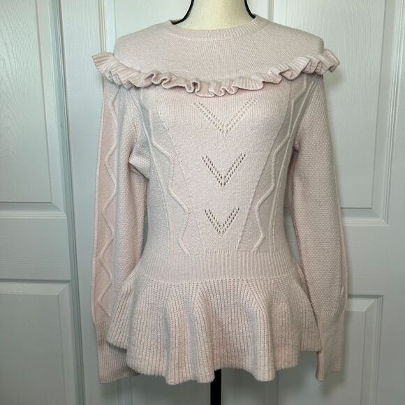 Ted Baker Sweaters - TED BAKER Elsahi Yoke Detail Peplum Sweater In Nude Pink Size 2 Small 6 Feminine